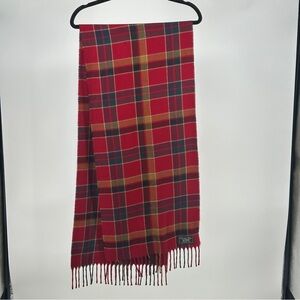Men’s Christian‎ Dior Cashmaire 100% Acrylic Red Plaid Scarf with Fringe Luxury